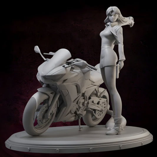 18+ Collector's 3D Printed Model: 1/18 1/24 Scale Resin Doll Model Motorcycle Girl Katsuragi Misato Figures Unpainted Figurines Miniature Collection